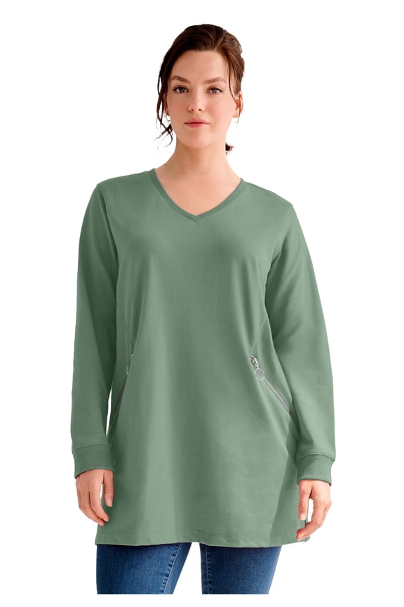 Plus Size Zip Pocket French Terry Sweatshirt Tunic