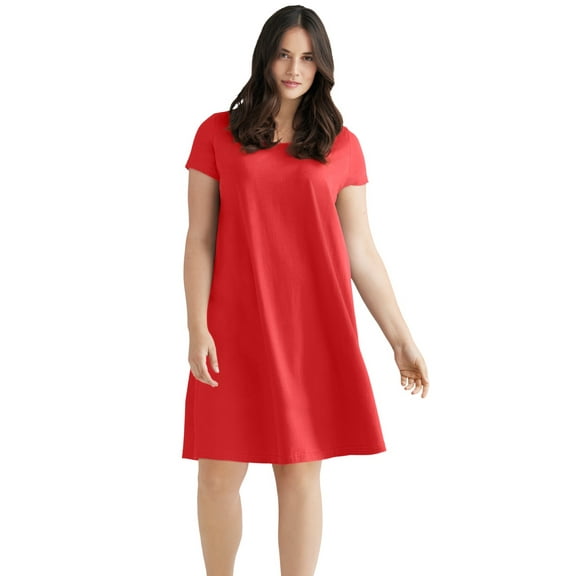 ellos Women's Plus Size A-Line Tee Dress - 38/40, Chili Red