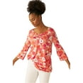 thumbnail image 1 of ellos Women's Plus Size Bell Sleeve A-Line Knit Tunic - 22/24, Vintage Coral Floral, 1 of 3