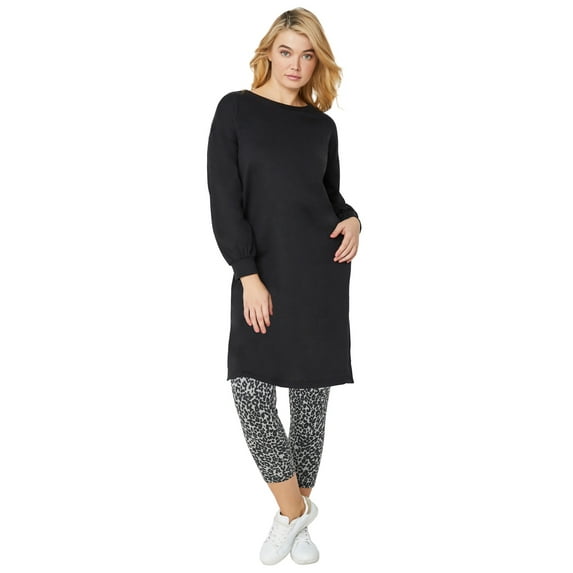 ellos Women's Plus Size French Terry Blouson Sleeve Sweatshirt Tunic Dress