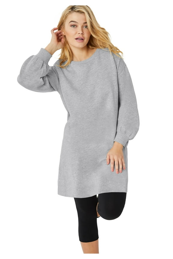Women's Plus Size French Terry Blouson Sleeve Sweatshirt Tunic Dress