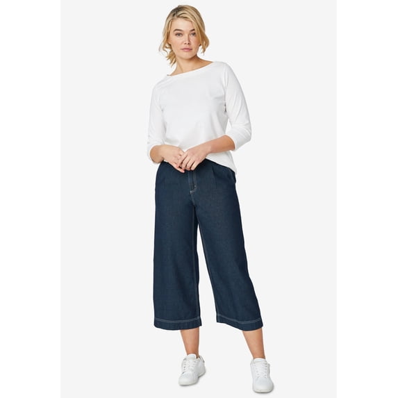 ellos Women's Plus Size Boatneck Tee With Three-Quarter Sleeves - 38/40, White