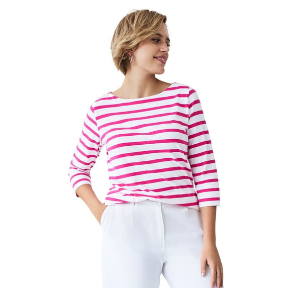 ellos Women's Plus Size Boatneck Tee With Three-Quarter Sleeves
