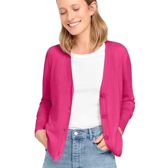 ellos Women's Plus Size Boxy Cardigan - 18/20, Raspberry Sorbet