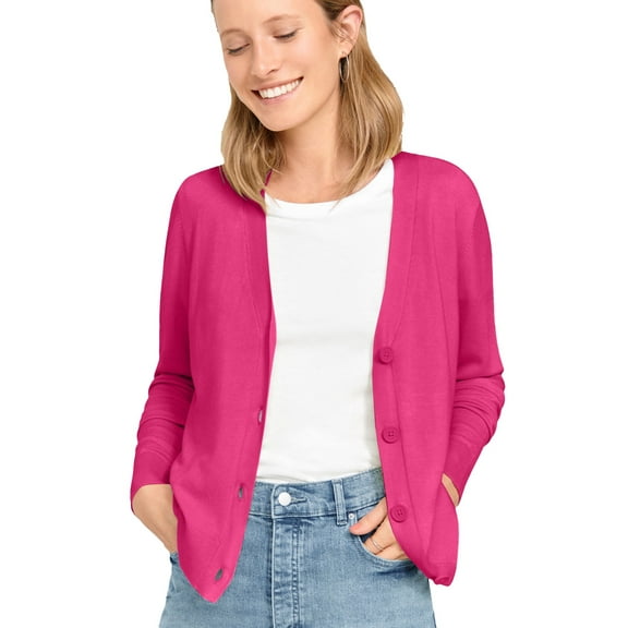 ellos Women's Plus Size Boxy Cardigan - 38/40, Raspberry Sorbet
