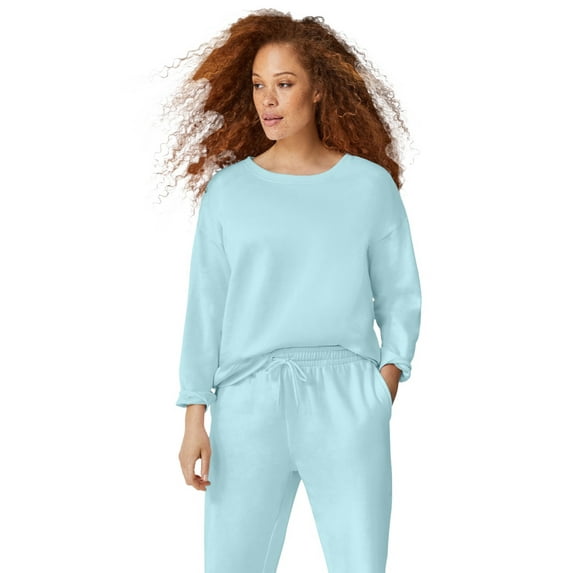 ellos Women's Plus Size Boxy Fleece Sweatshirt - 38/40, Aqua Sky