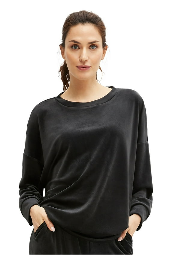 Women's Plus Size Boxy Velour Lounge Sweatshirt - 22/24, Black