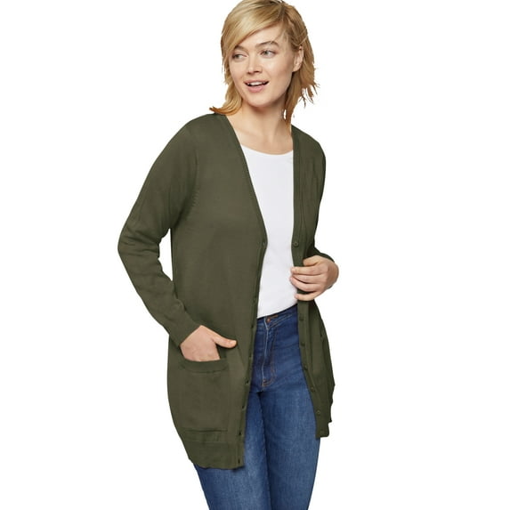 ellos Women's Plus Size Boyfriend Cardigan - 2X, Deep Olive