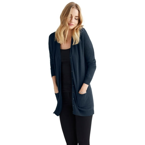 ellos Women's Plus Size Boyfriend Cardigan - 2X, Navy