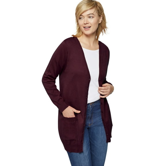 Ellos Plus Size V-Neck Button-Front 100% Cotton Boyfriend Cardigan
