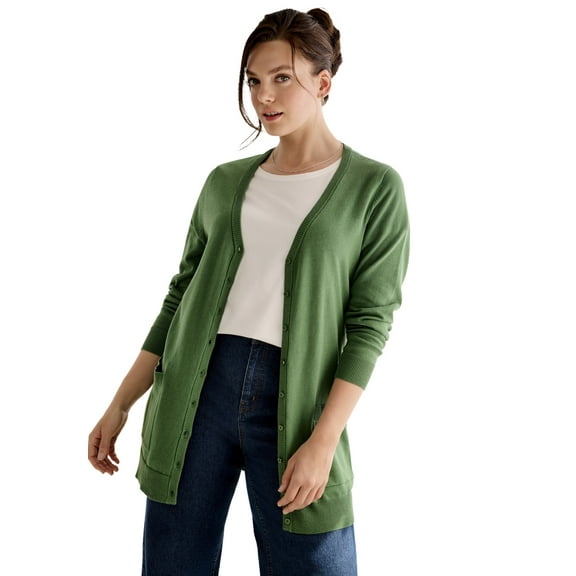 ellos Plus Size V-Neck Button-Front 100% Cotton Boyfriend Cardigan