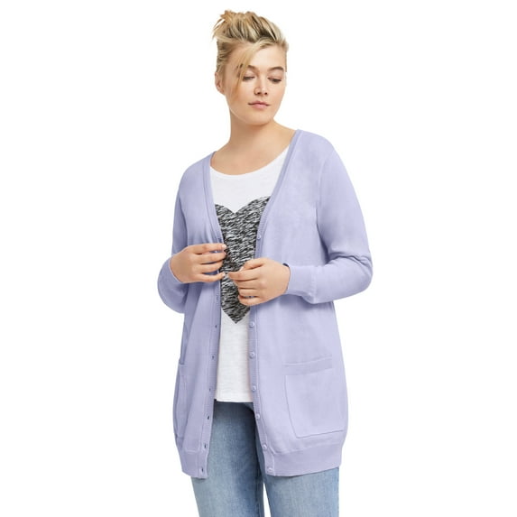 ellos Plus Size V-Neck Button-Front 100% Cotton Boyfriend Cardigan