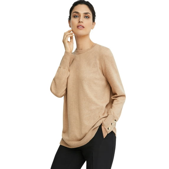 ellos Women's Plus Size Button-Cuff Pullover - 18/20, Heather Soft Camel