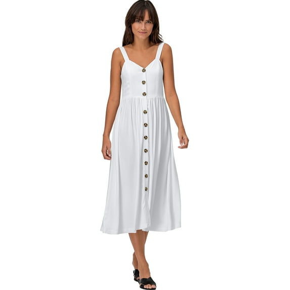 ellos Women's Plus Size Button-Front A-Line Midi Dress - 10, White