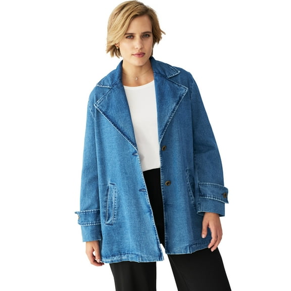 ellos Women's Plus Size Button Front Denim A-Line Jacket