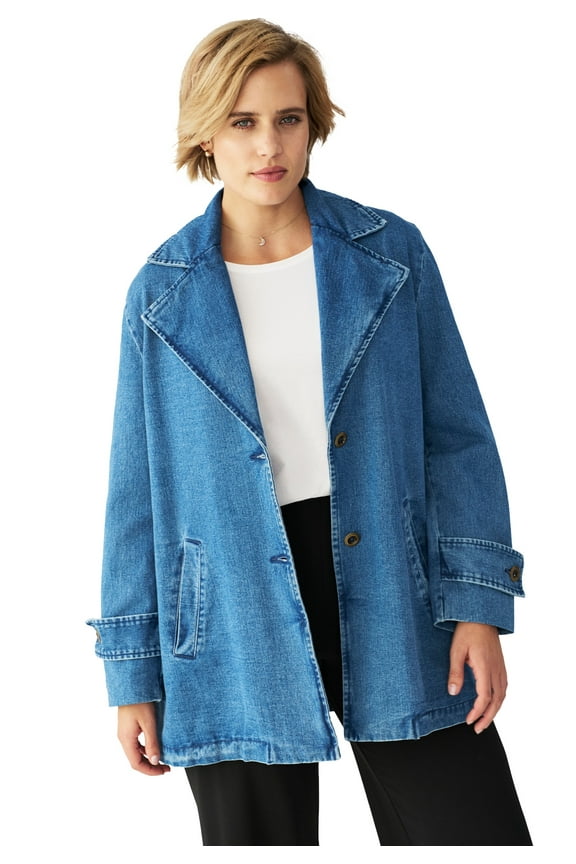 Women's Plus Size Button Front Denim A-Line Jacket