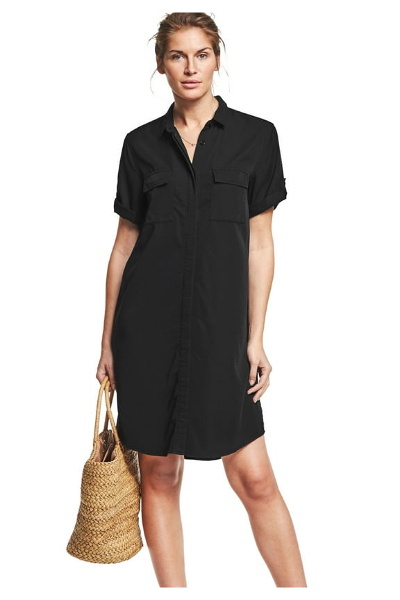 Women's Plus Size Button Front Linen Shirtdress - 10, Black