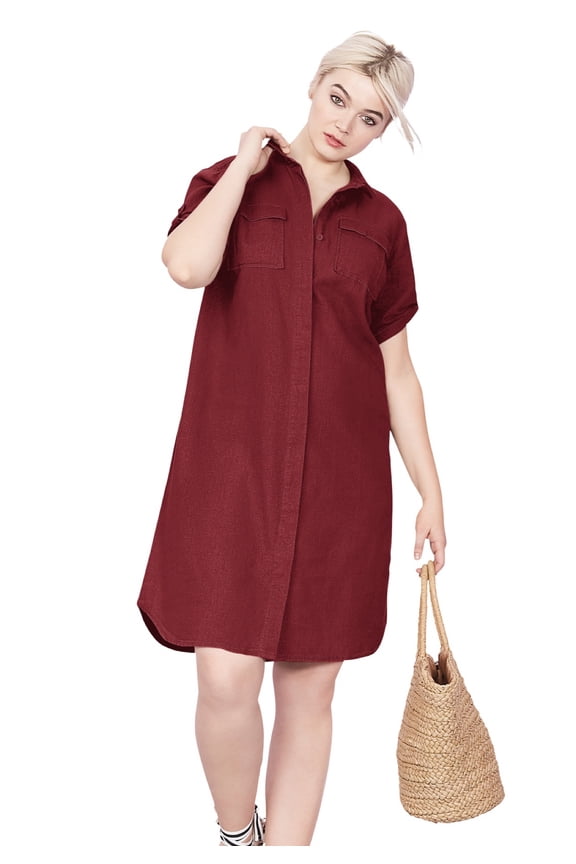 Women's Plus Size Button Front Linen Shirtdress - 24, Fresh Pomegranate