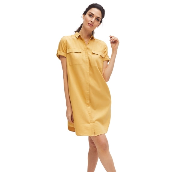 ellos Women's Plus Size Button Front Linen Shirtdress - 26, Honey Spice