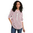 thumbnail image 1 of ellos Women's Plus Size Button Placket Popover Tunic - 24, Maroon Red Stripe, 1 of 5
