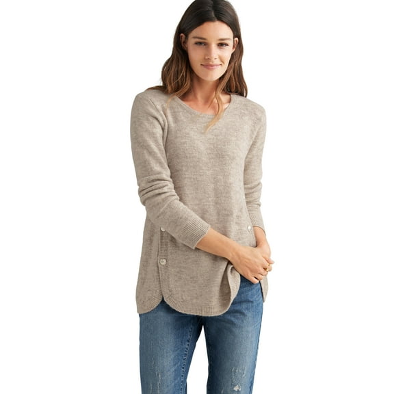 ellos Women's Plus Size Button Trim Pullover Sweater - 18/20, Stone