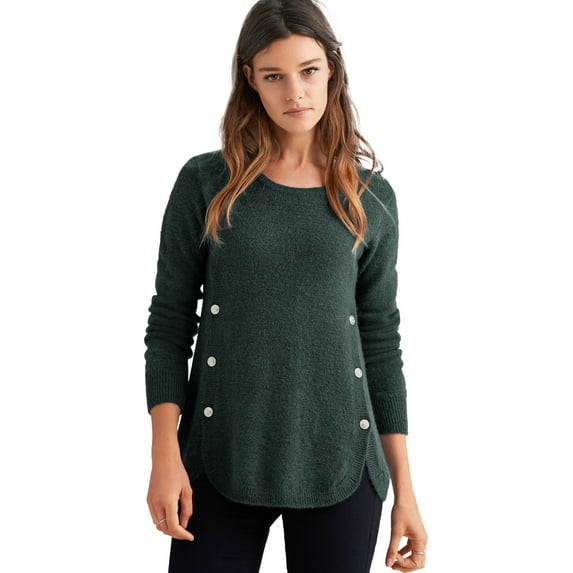 ellos Women's Plus Size Button Trim Pullover Sweater - 26/28, Deep Emerald
