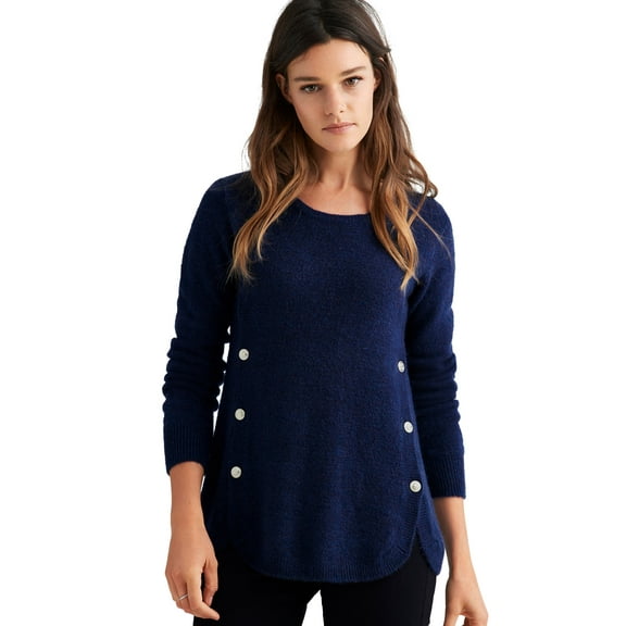 ellos Women's Plus Size Button Trim Pullover Sweater - 26/28, Marine Blue