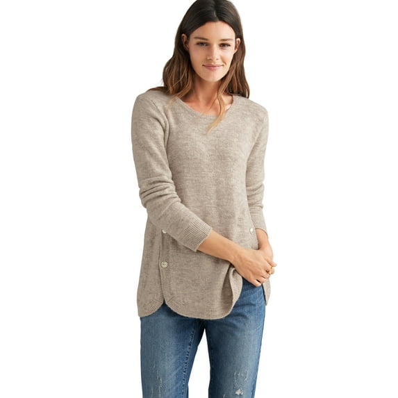 ellos Women's Plus Size Button Trim Pullover Sweater - 34/36, Stone