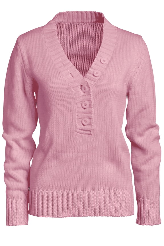 Women's Plus Size Button Y-Neck Sweater - 3X, Dusty Pink