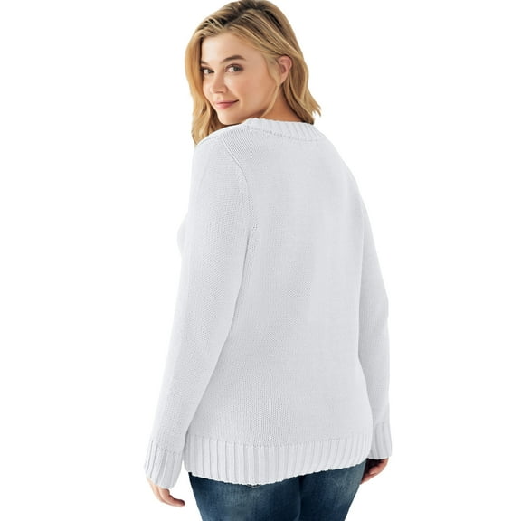 ellos Women's Plus Size Button Y-Neck Sweater - 3X, White