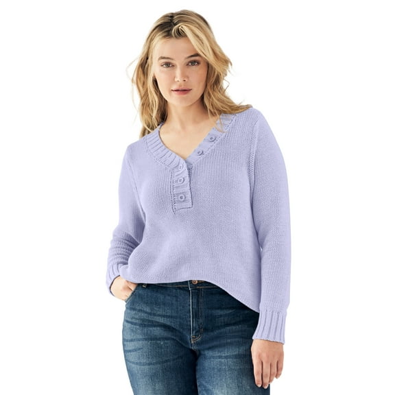 ellos Women's Plus Size Button Y-Neck Sweater