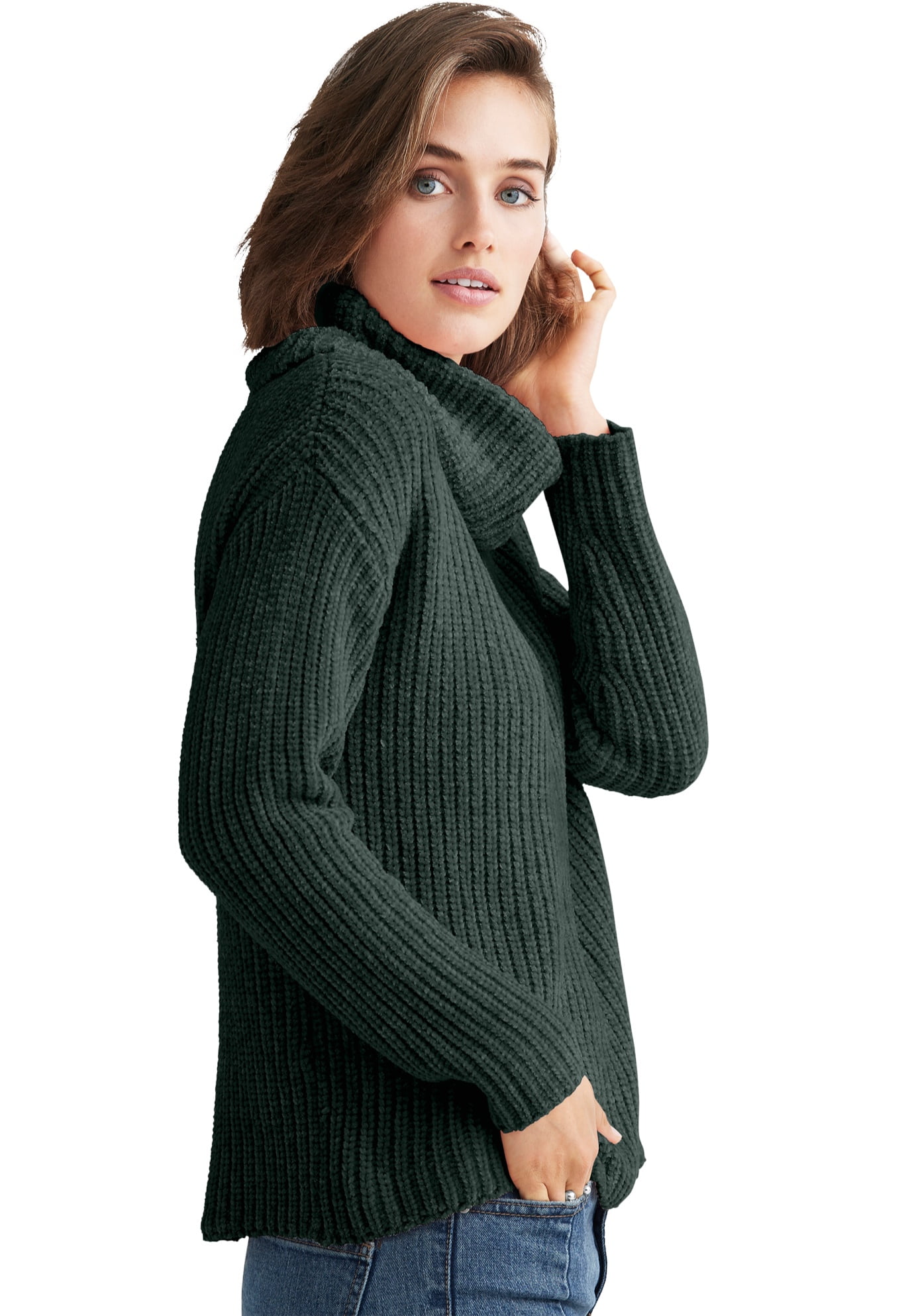 ellos Women's Plus Size Chenille Turtleneck Sweater - 10/12, Dark ...