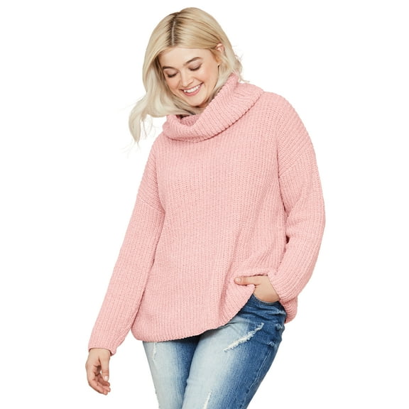 ellos Women's Plus Size Chenille Turtleneck Sweater - 18/20, Soft Blush