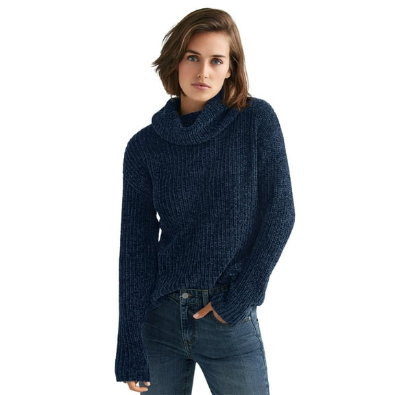 ellos Women's Plus Size Chenille Turtleneck Sweater - 26/28, Navy
