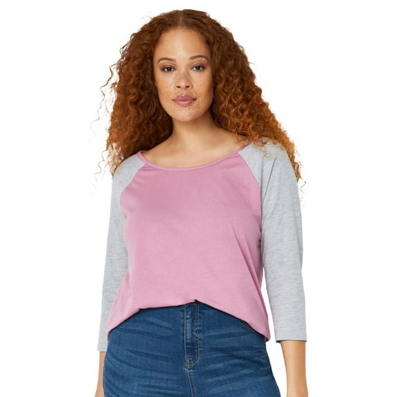 ellos Women's Plus Size Colorblock 3/4 Sleeve Tee - 5X, Mauve Orchid Heather Grey