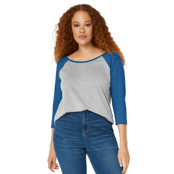 ellos Women's Plus Size Colorblock 3/4 Sleeve Tee
