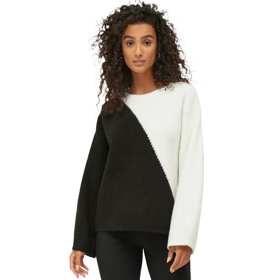 ellos Women's Plus Size Colorblock Pullover Sweater - 18/20, White Black