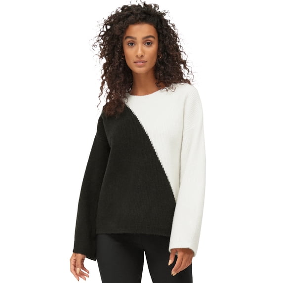 ellos Women's Plus Size Colorblock Pullover Sweater - 26/28, White Black