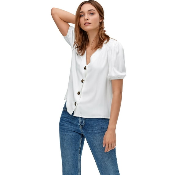 ellos Women's Plus Size Contrast Button-Front Blouse
