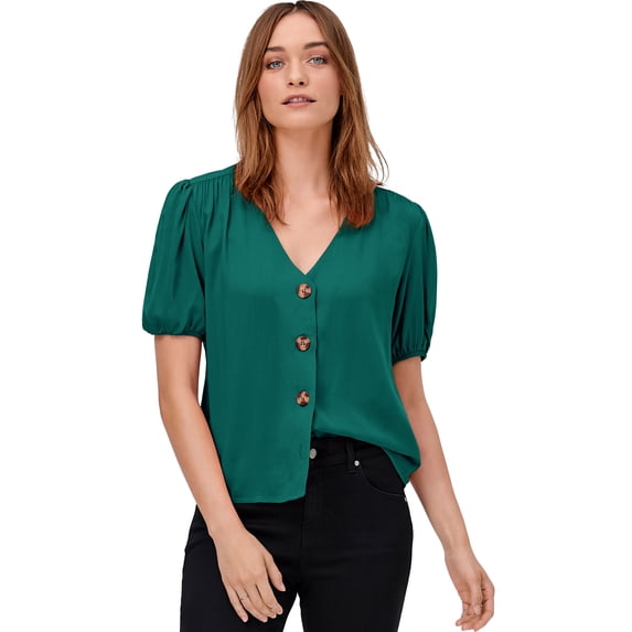 ellos Women's Plus Size Contrast Button-Front Blouse