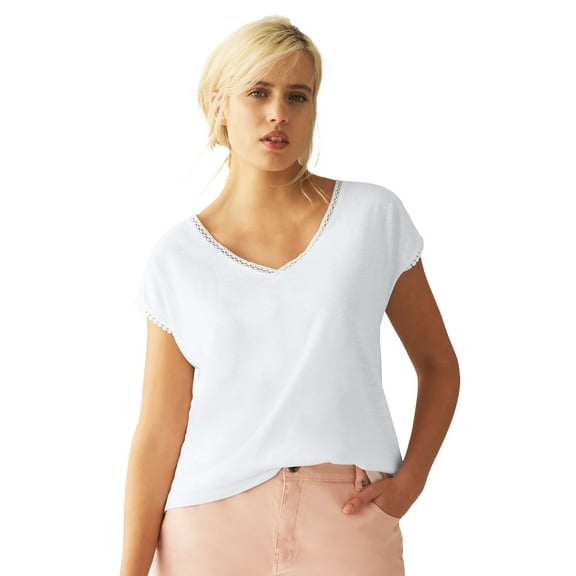 ellos Women's Plus Size Crochet Trim Tee - 18/20, White