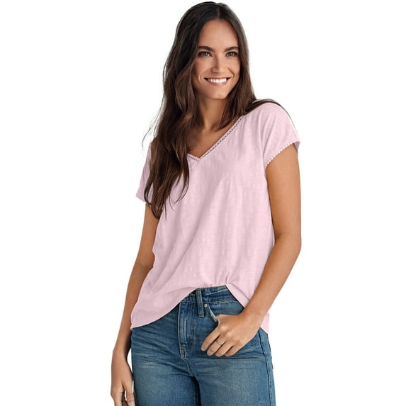 ellos Women's Plus Size Crochet Trim Tee - 30/32, Pink Frost
