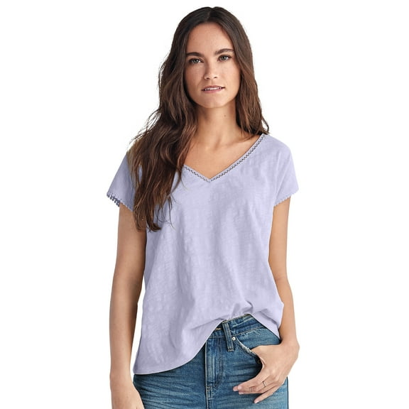 ellos Women's Plus Size Crochet Trim Tee - 34/36, Lavender Mist