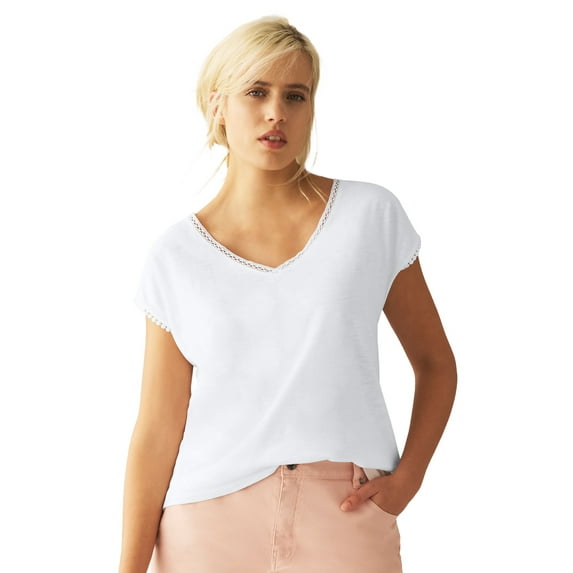 ellos Women's Plus Size Crochet Trim Tee - 38/40, White
