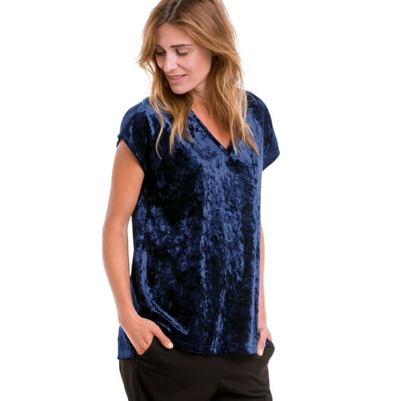 ellos Women's Plus Size Crushed Velour Tee - 30/32, Evening Blue