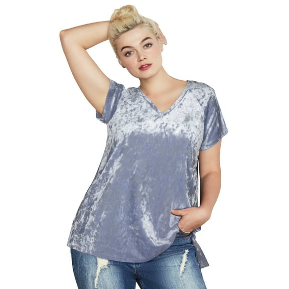 ellos Women's Plus Size Crushed Velour Tee - 34/36, Dusty Cornflower