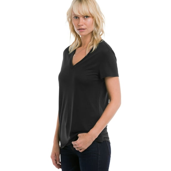 ellos Women's Plus Size Drapey V-Neck Tee - 10/12, Black