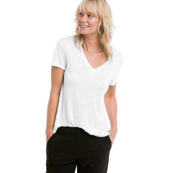 ellos Women's Plus Size Drapey V-Neck Tee - 26/28, White