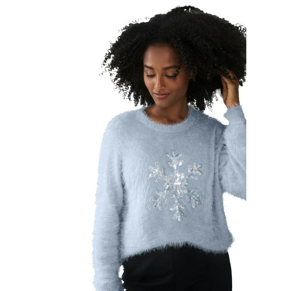 Ellos Plus Size Embellished Eyelash Pullover Sweater