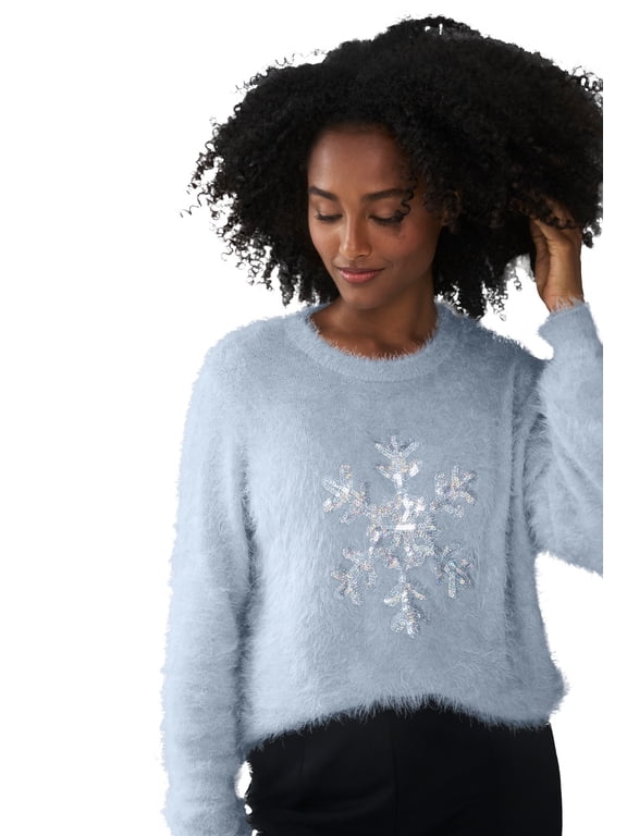 Plus Size Embellished Eyelash Pullover Sweater